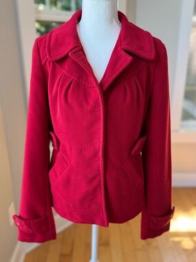 Vintage Y2K Anthropologie Tulle Red Cropped Jacket Pea Coat Sz Medium